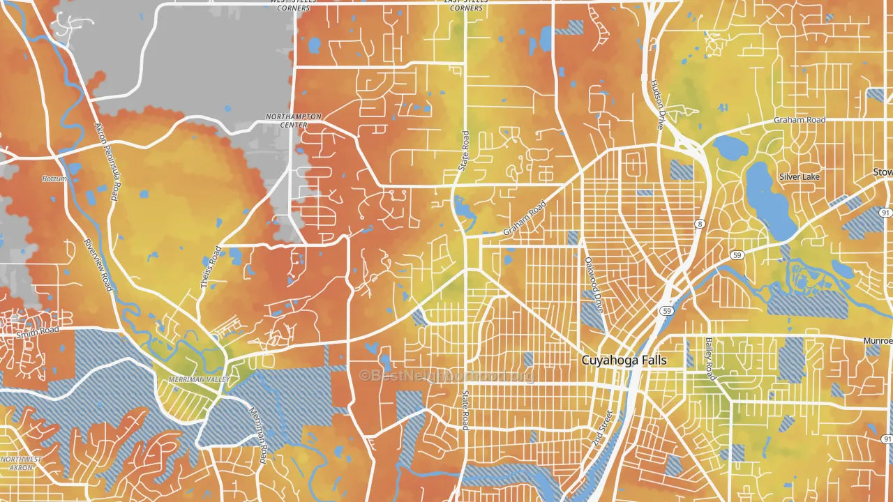 Bike Grade map of 44223, OH