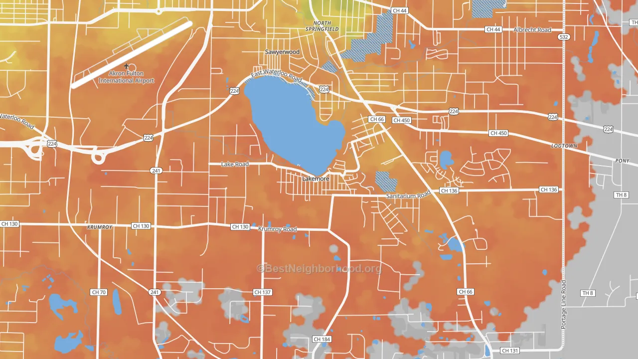 Bike Grade map of 44250, OH
