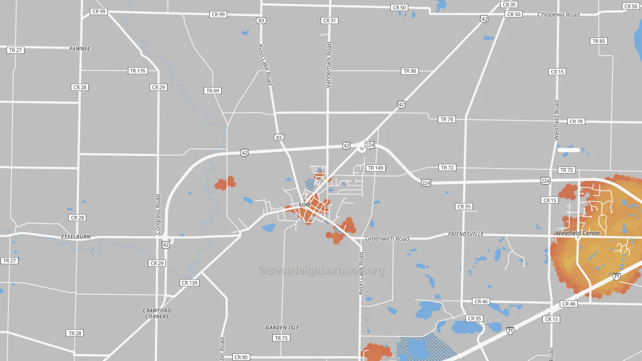 Bike Grade map of 44254, OH