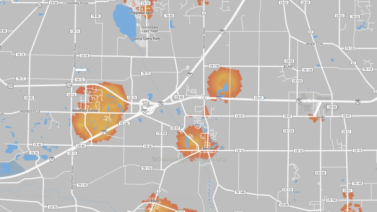 Bike Grade map of 44273, OH