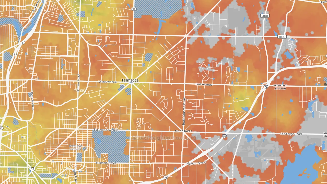 Bike Grade map of 44278, OH