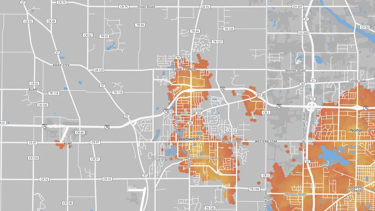 Bike Grade map of 44281, OH