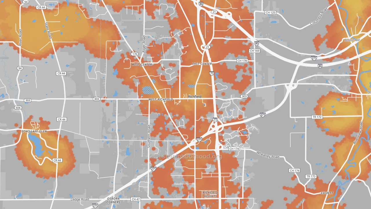 Bike Grade map of 44286, OH