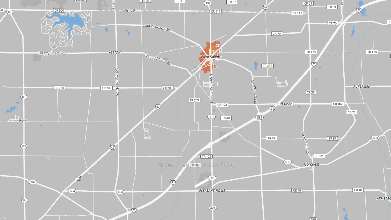 Bike Grade map of 44287, OH