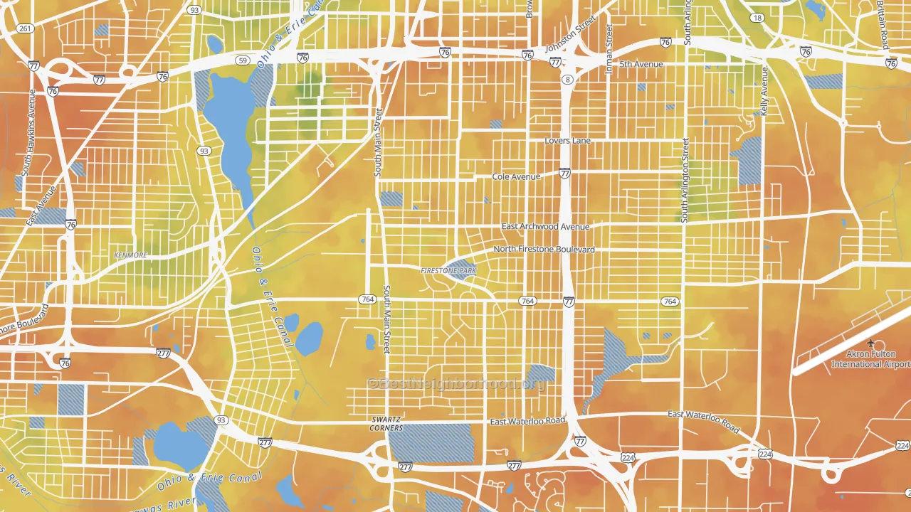 Bike Grade map of 44301, OH
