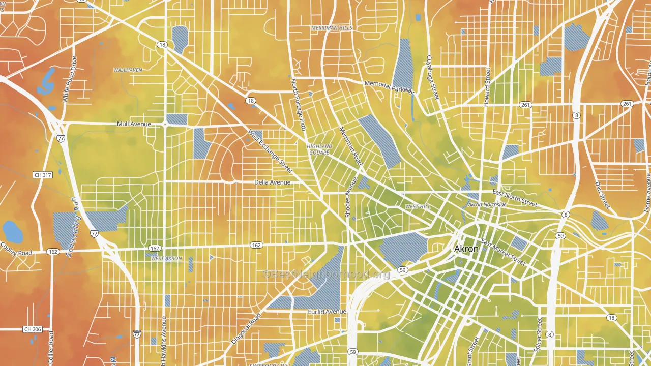 Bike Grade map of 44302, OH