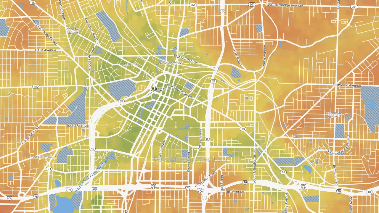 Bike Grade map of 44304, OH