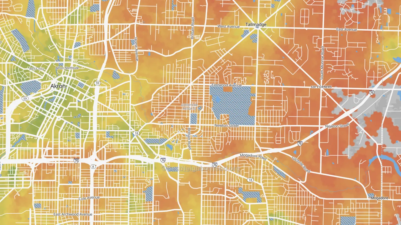Bike Grade map of 44305, OH