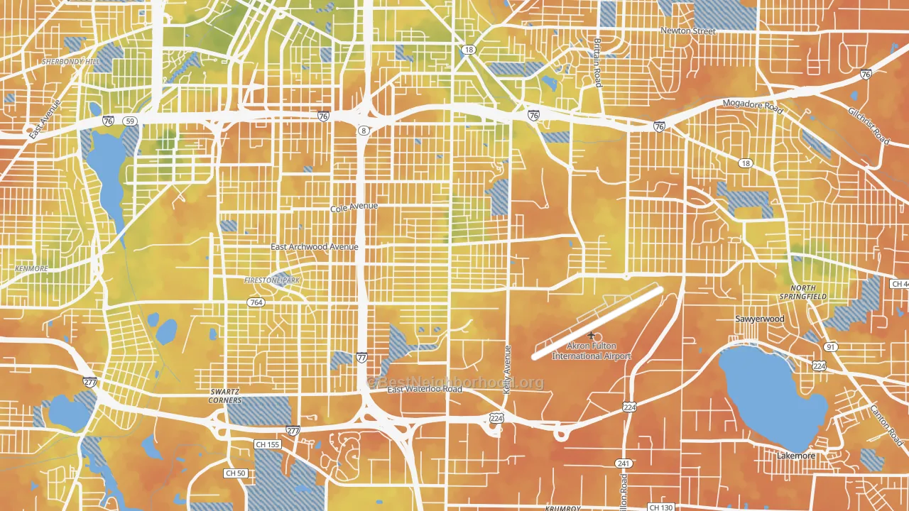 Bike Grade map of 44306, OH