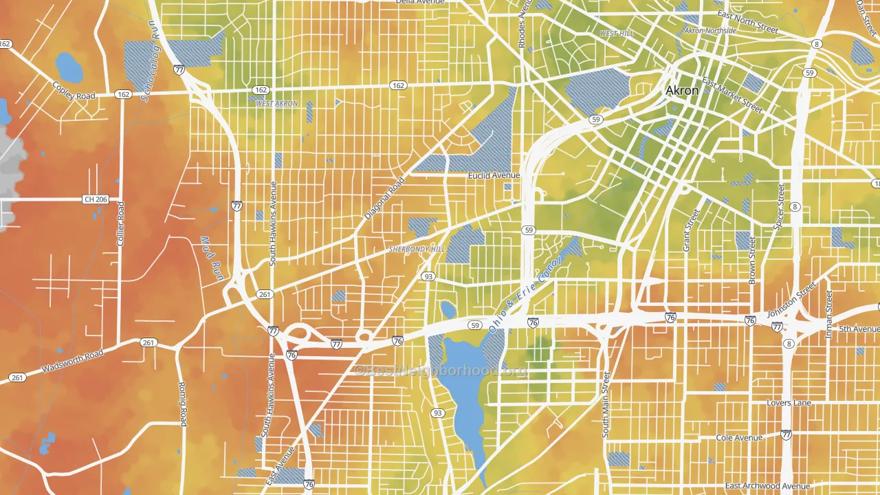 Bike Grade map of 44307, OH