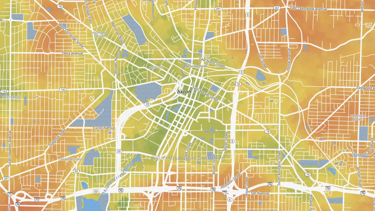 Bike Grade map of 44308, OH