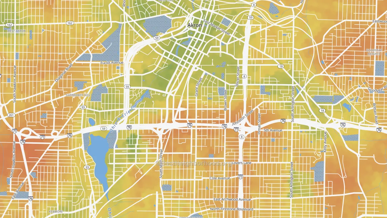 Bike Grade map of 44311, OH