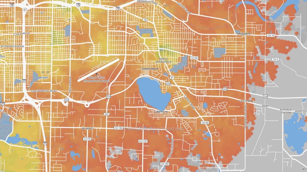 Bike Grade map of 44312, OH