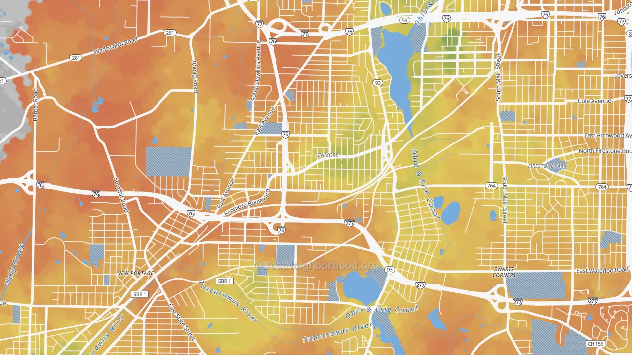 Bike Grade map of 44314, OH