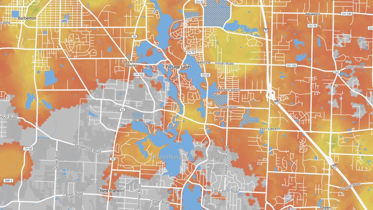 Bike Grade map of 44319, OH