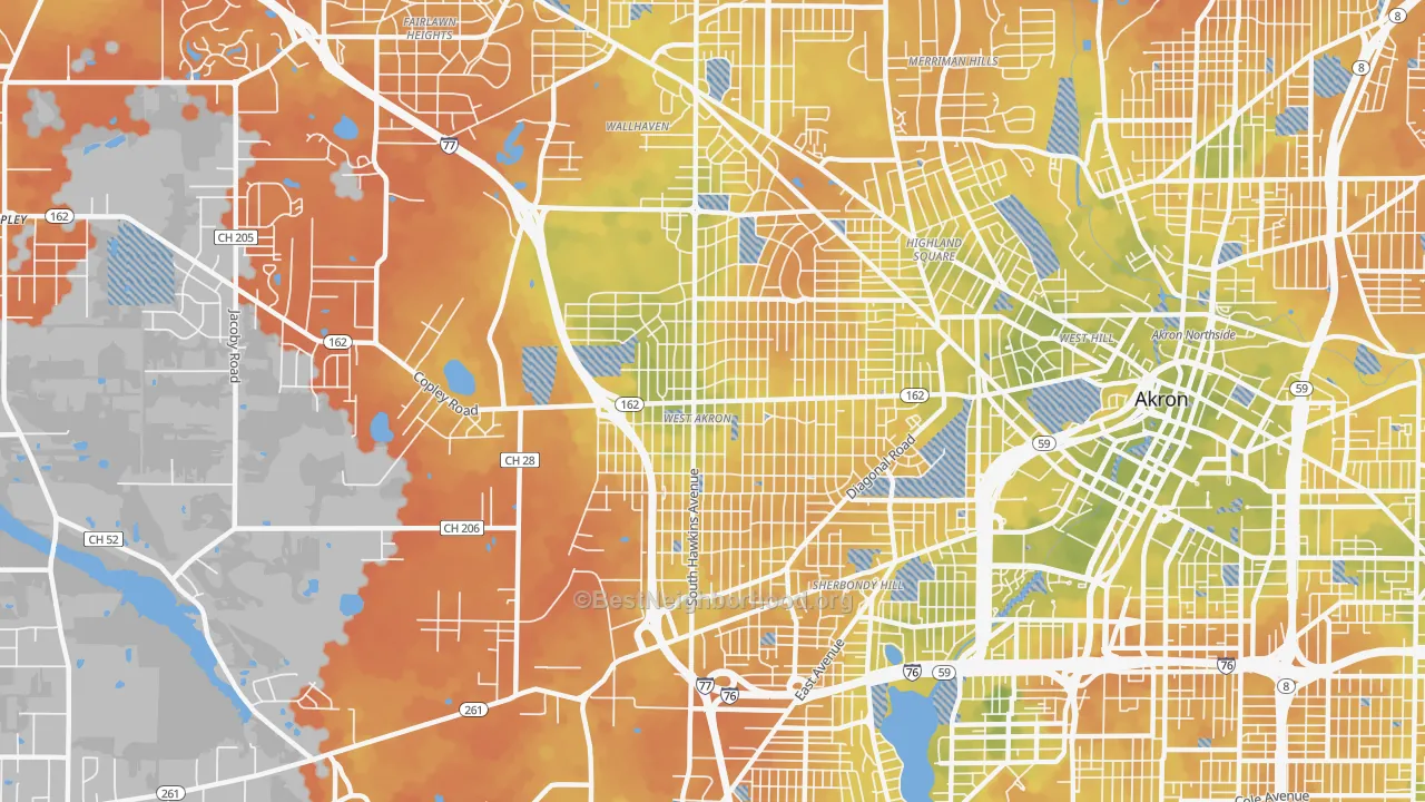 Bike Grade map of 44320, OH