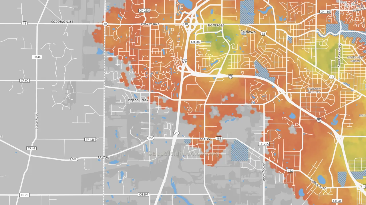 Bike Grade map of 44321, OH