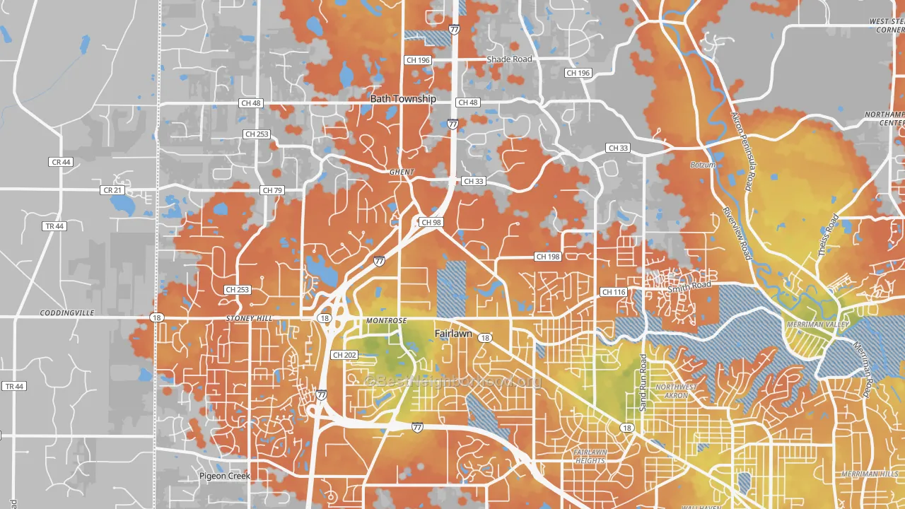 Bike Grade map of 44333, OH