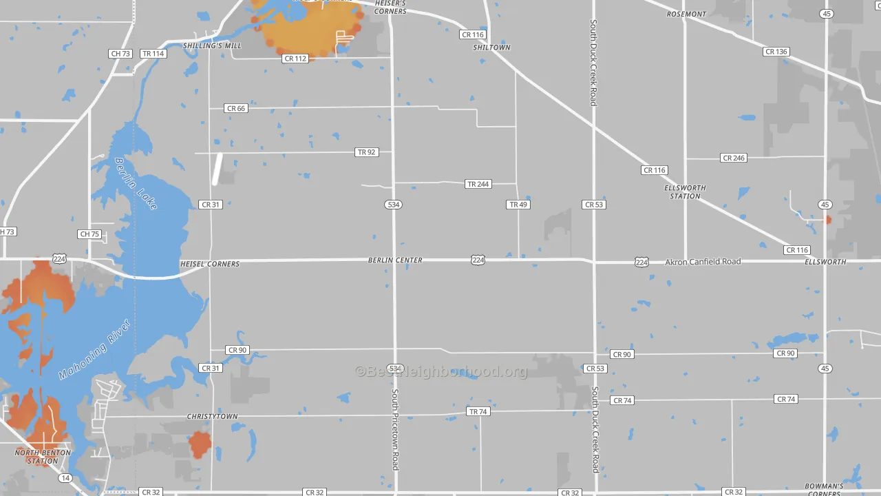 Bike Grade map of 44401, OH