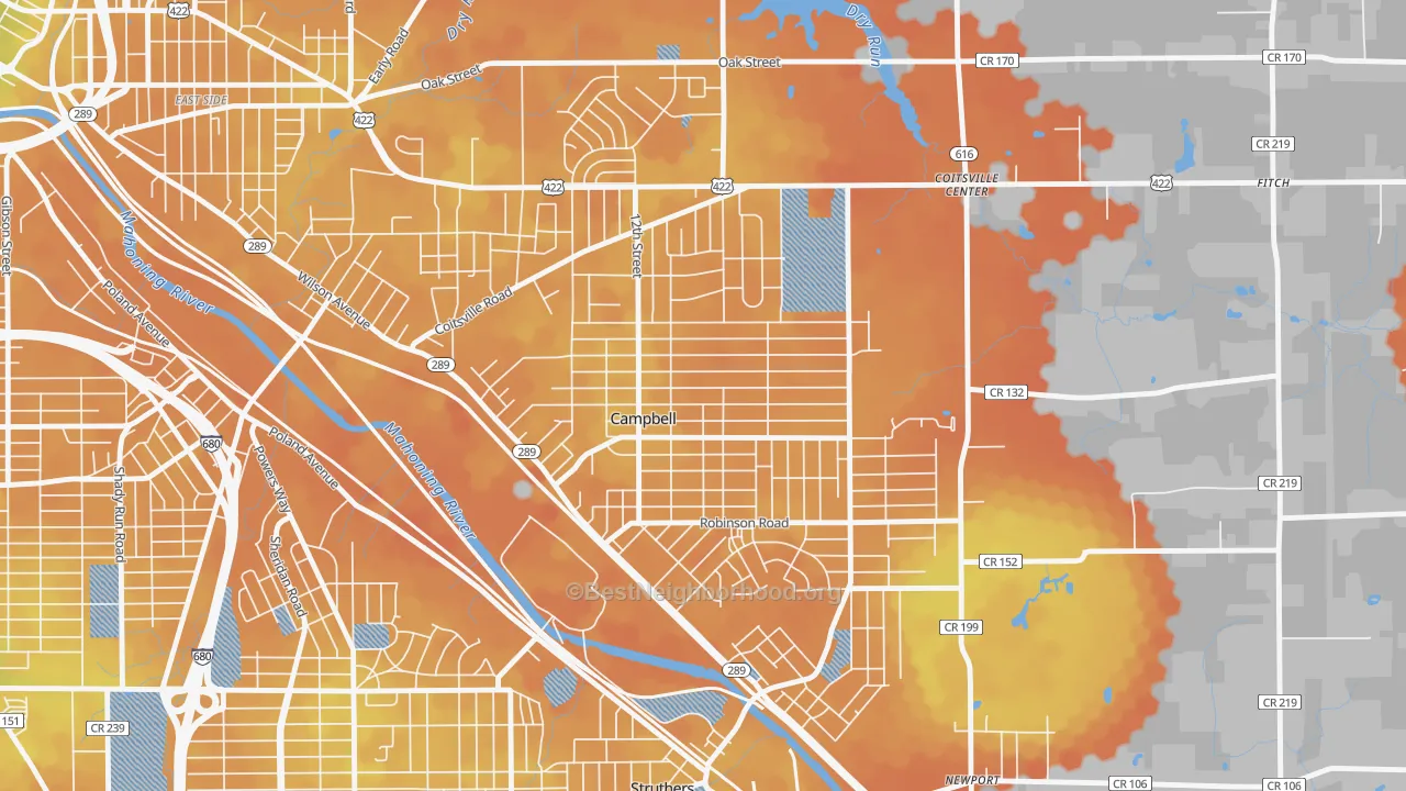 Bike Grade map of 44405, OH