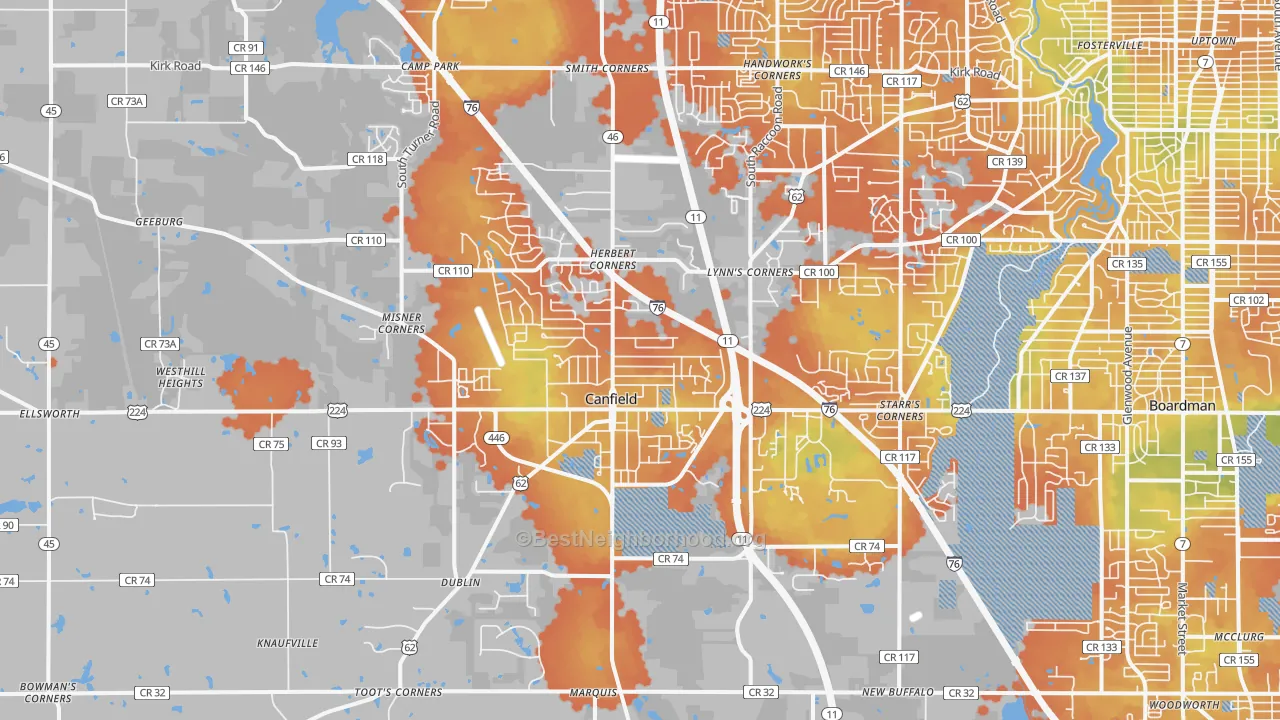 Bike Grade map of 44406, OH