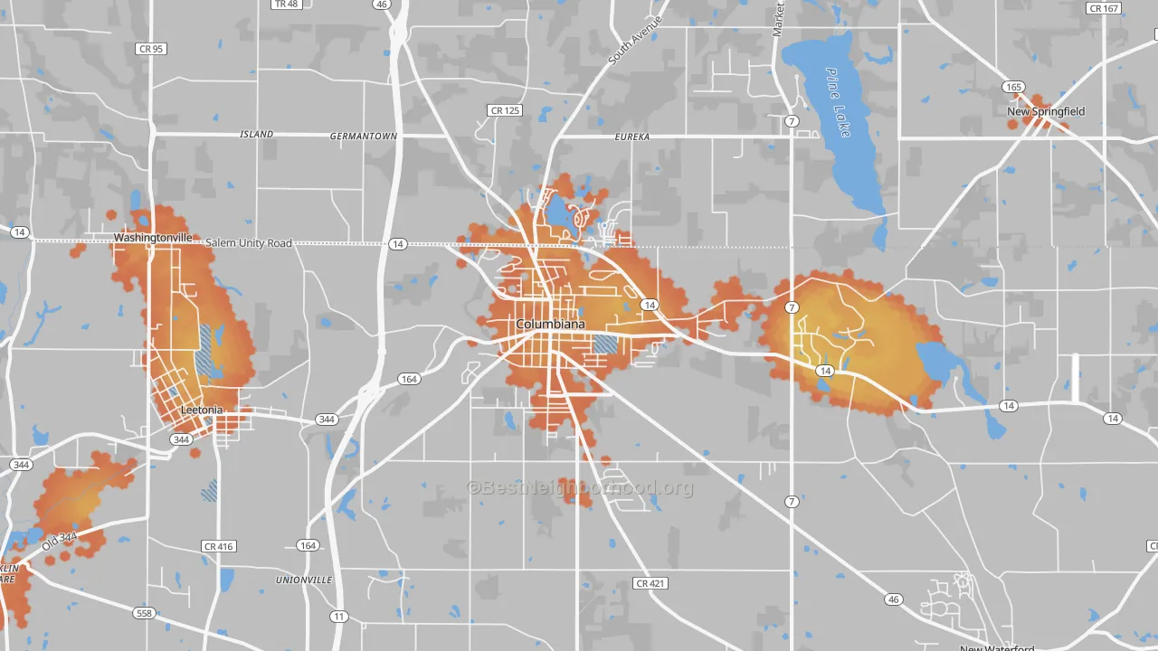 Bike Grade map of 44408, OH