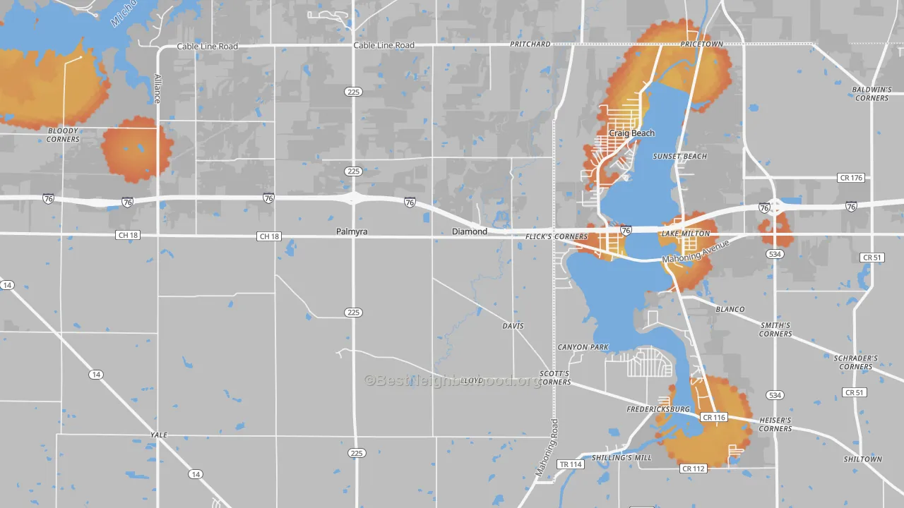 Bike Grade map of 44412, OH
