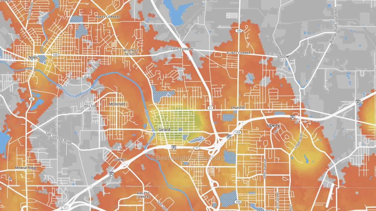 Bike Grade map of 44420, OH