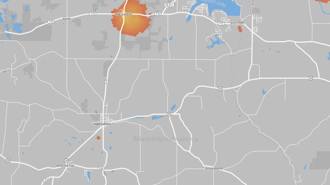 Bike Grade map of 44423, OH