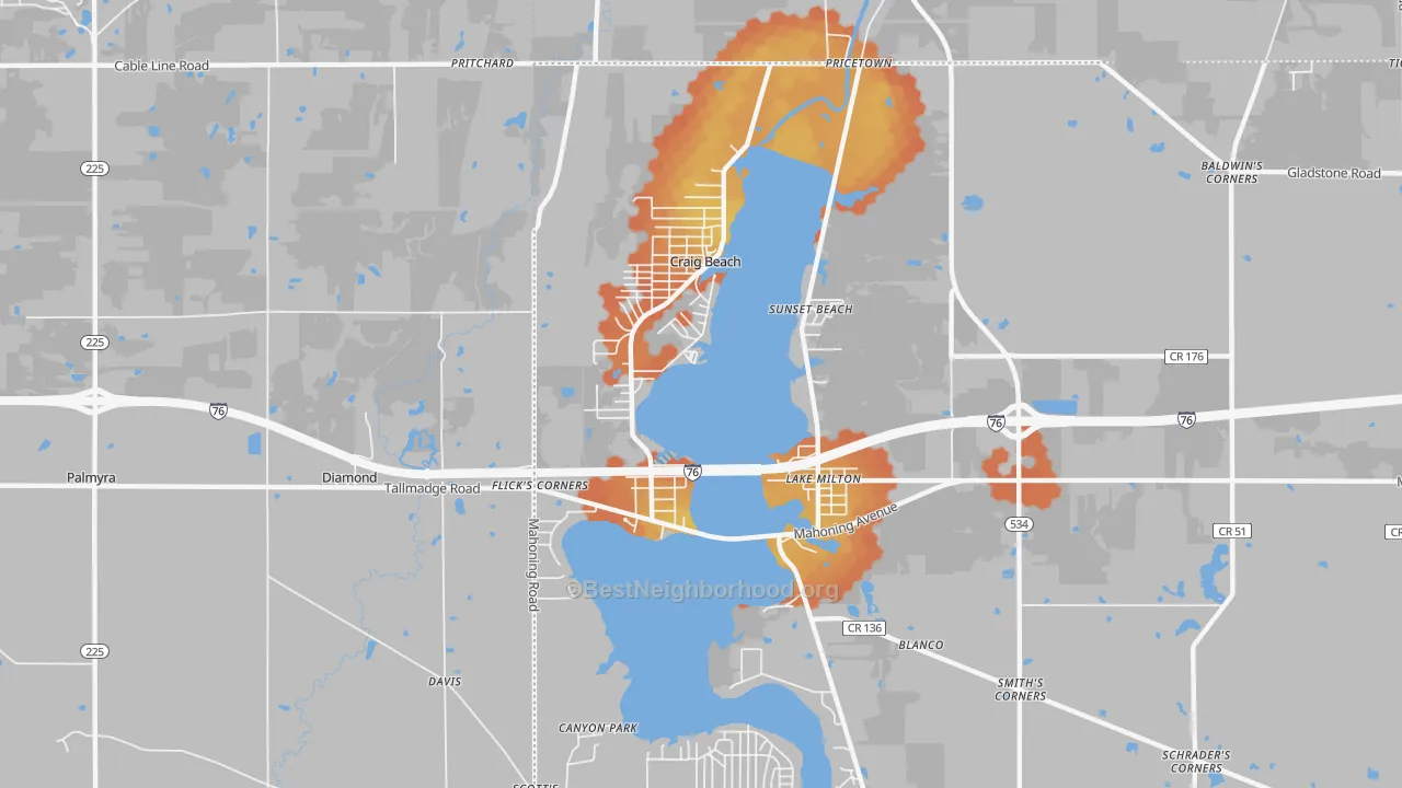 Bike Grade map of 44429, OH