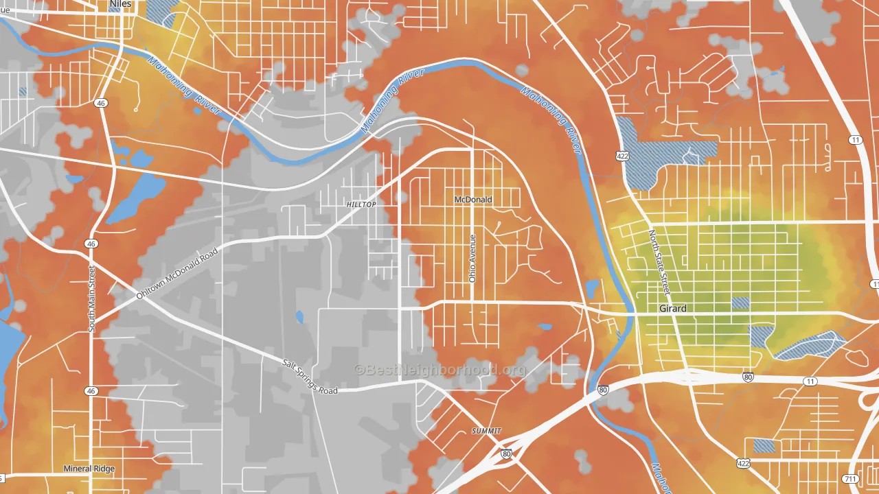 Bike Grade map of 44437, OH