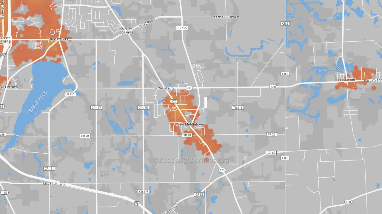 Bike Grade map of 44442, OH