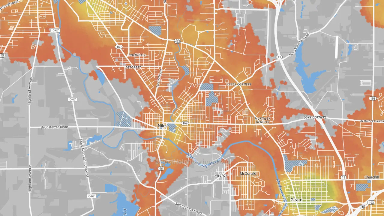 Bike Grade map of 44446, OH