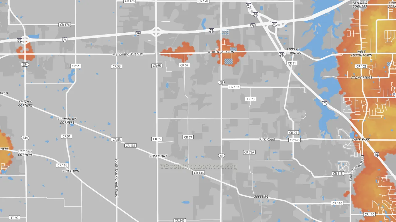 Bike Grade map of 44451, OH
