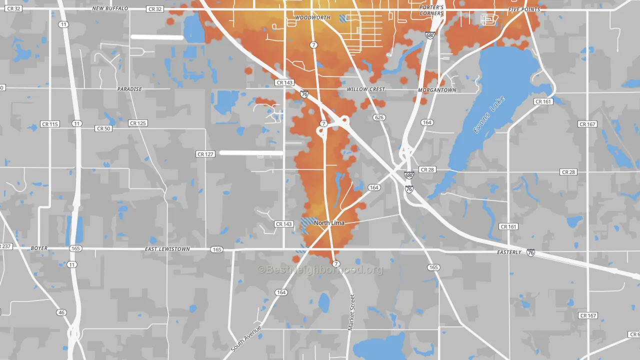 Bike Grade map of 44452, OH