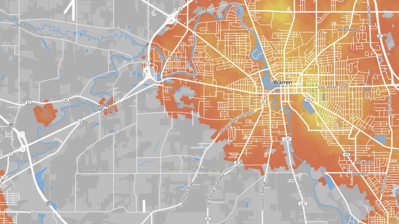 Bike Grade map of 44481, OH