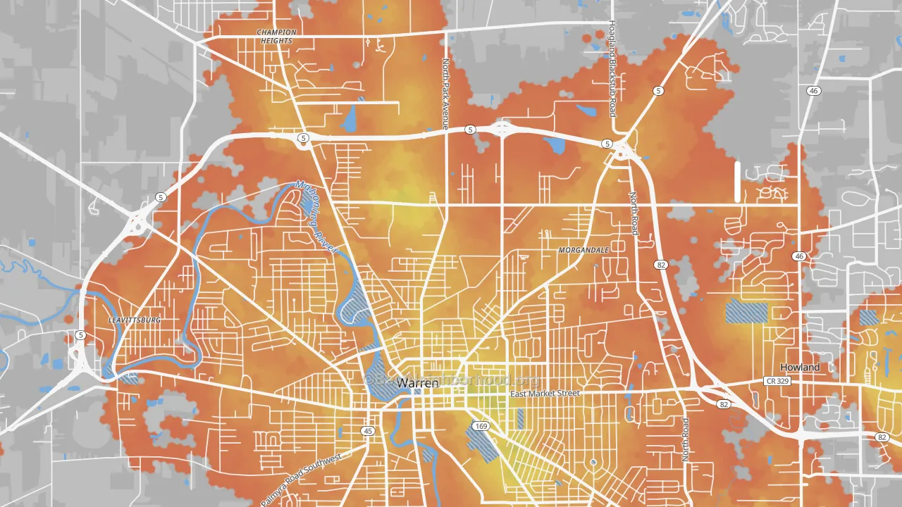 Bike Grade map of 44483, OH