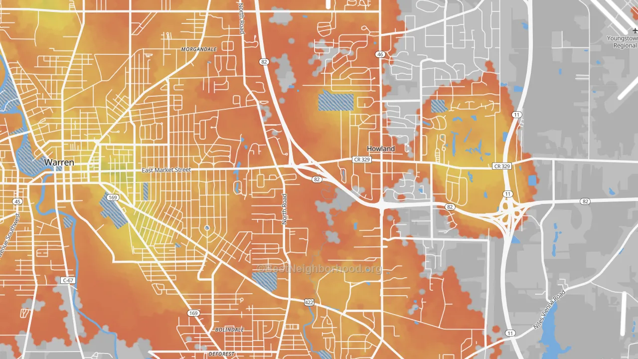 Bike Grade map of 44484, OH