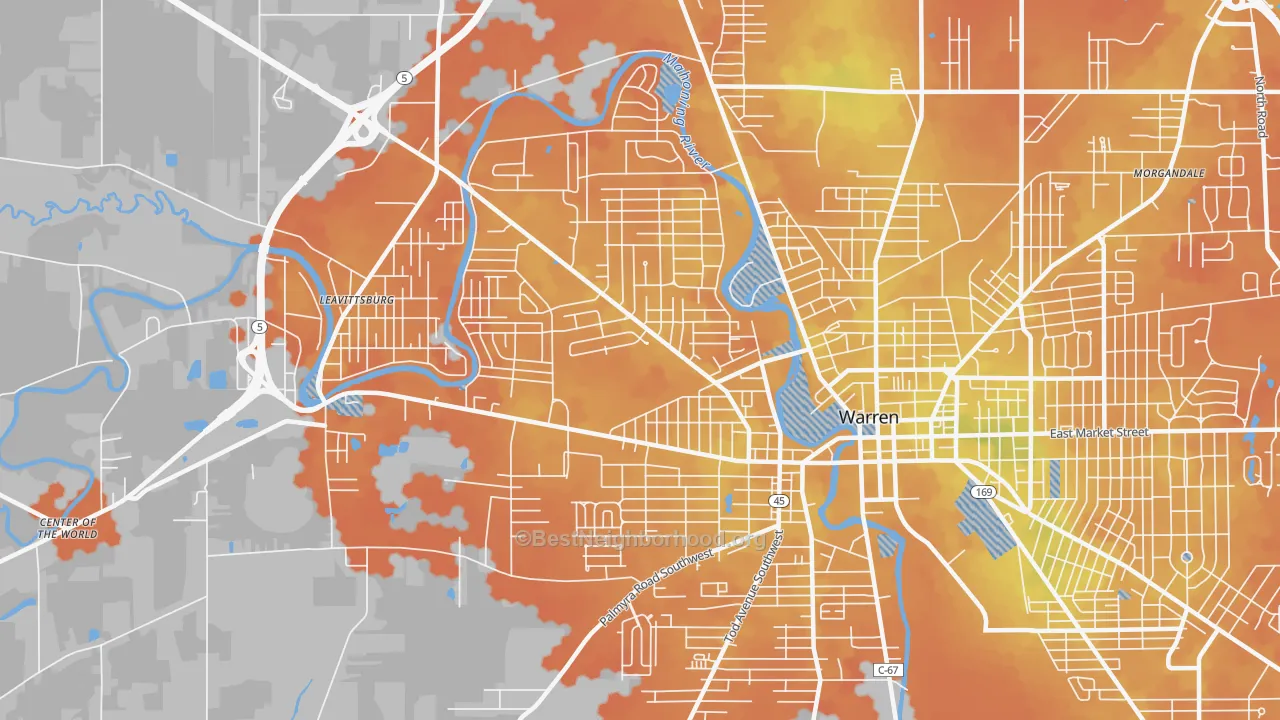 Bike Grade map of 44485, OH