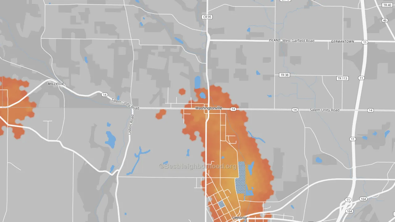 Bike Grade map of 44490, OH