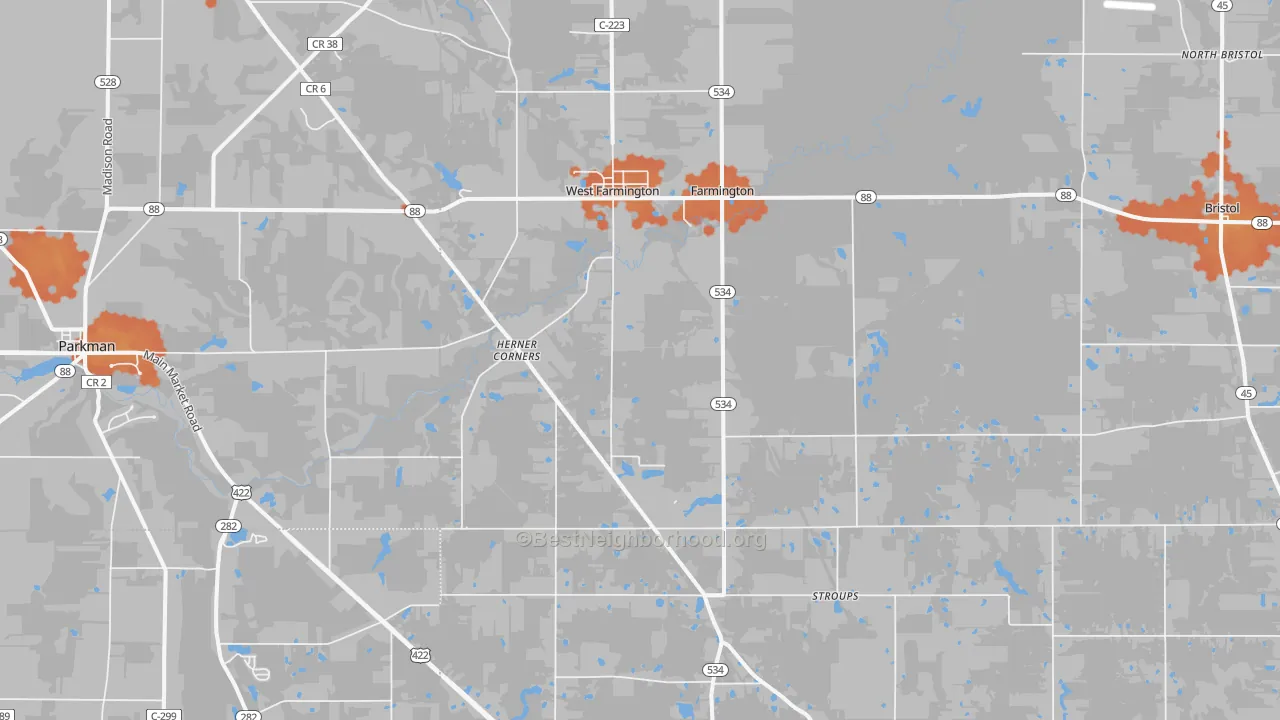 Bike Grade map of 44491, OH