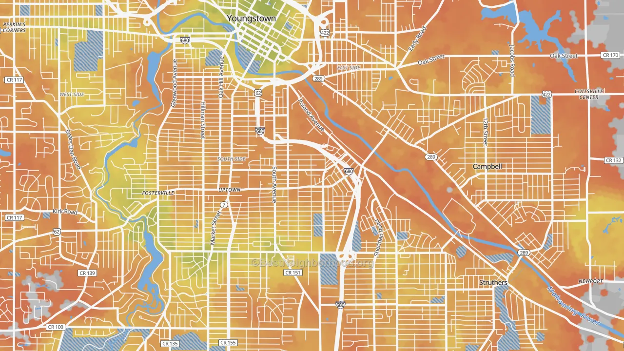 Bike Grade map of 44502, OH