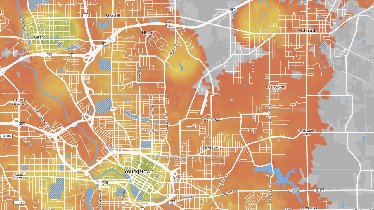 Bike Grade map of 44505, OH