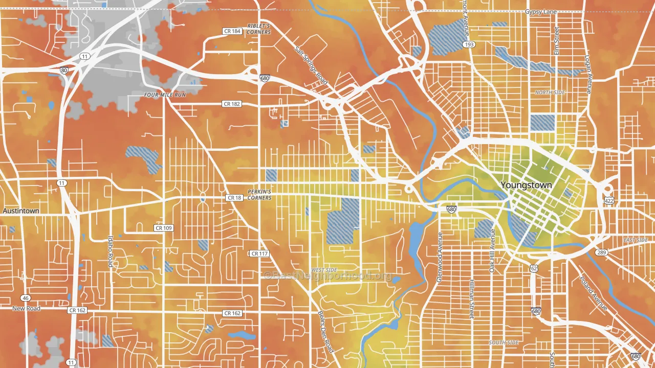 Bike Grade map of 44509, OH