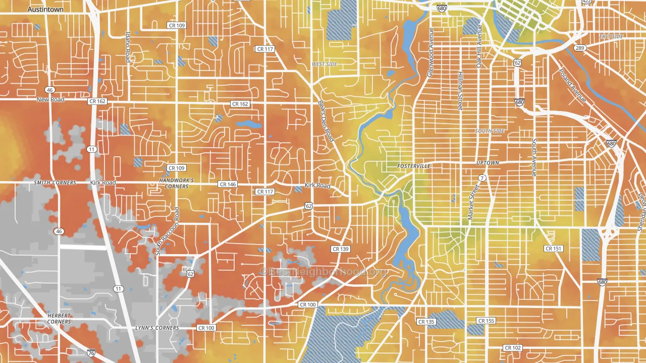 Bike Grade map of 44511, OH