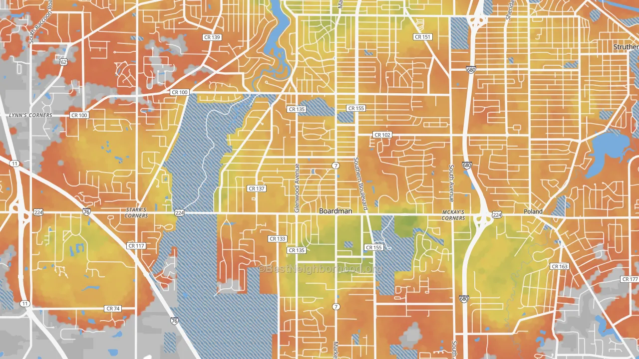 Bike Grade map of 44512, OH