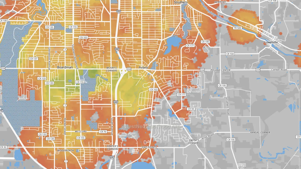 Bike Grade map of 44514, OH