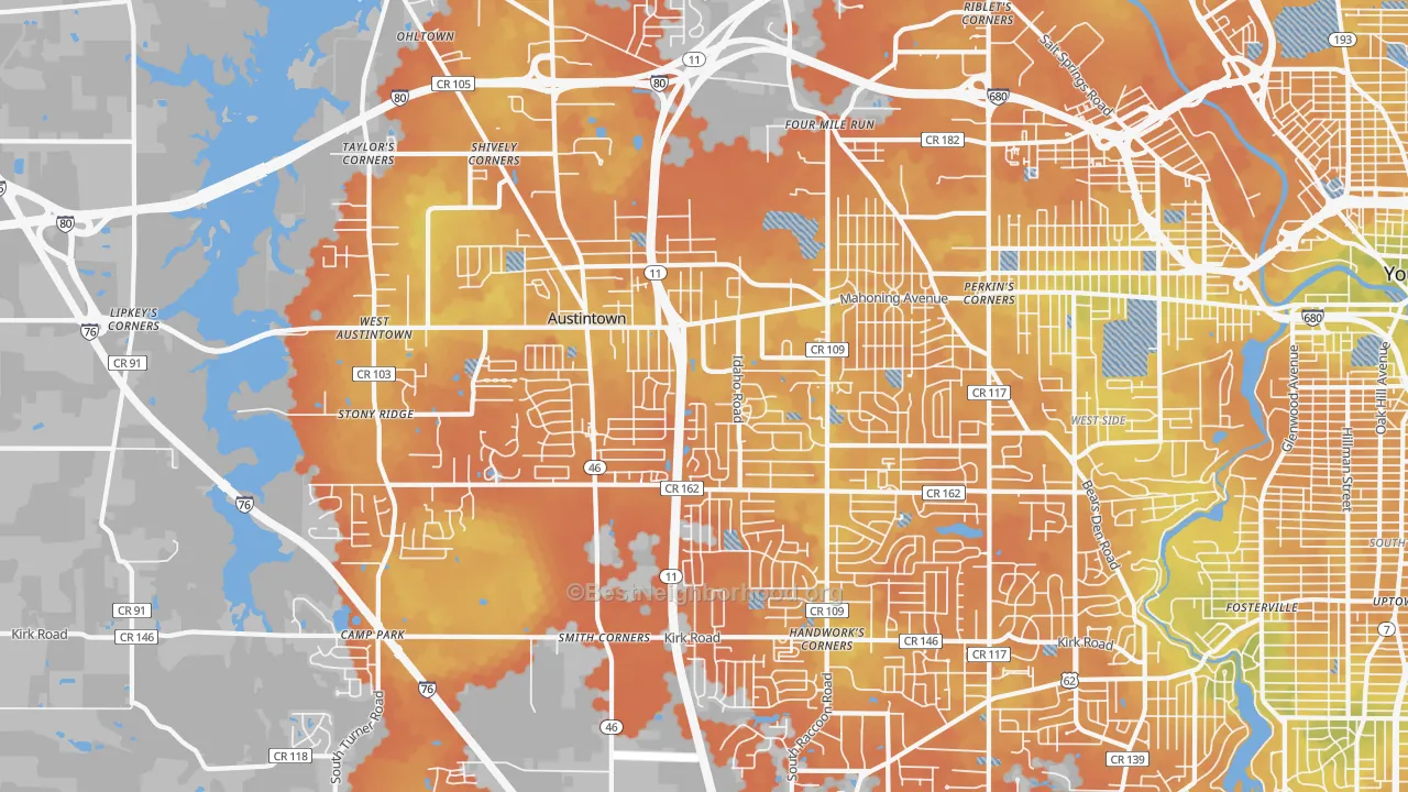 Bike Grade map of 44515, OH