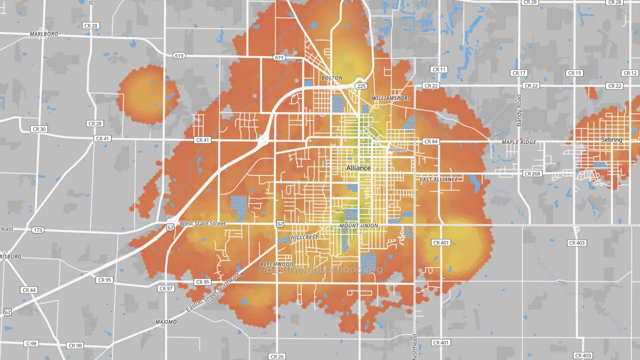 Bike Grade map of 44601, OH