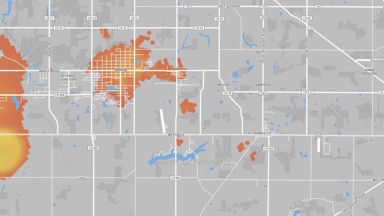 Bike Grade map of 44609, OH